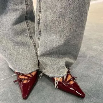 YIYA Cherry Red Slingback Kitten Heel for Women with Buckle Strap Closed Pointed Toe Burgundy Stiletto High Heels Backless Slip On Pumps Sandals