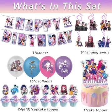 Exciting 48Pcs Demon Movie Hunters Birthday Party Decorations for Kids