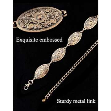 TOPACC Western Metal Oval Concho Chain Belt for Women Bronze Cowgirl Belt for Dresses Jeans Country Concert Outfit