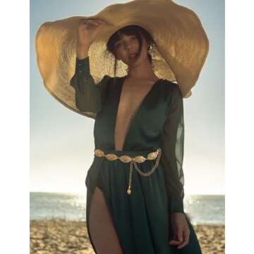 TOPACC Western Metal Oval Concho Chain Belt for Women Bronze Cowgirl Belt for Dresses Jeans Country Concert Outfit