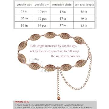TOPACC Western Metal Oval Concho Chain Belt for Women Bronze Cowgirl Belt for Dresses Jeans Country Concert Outfit