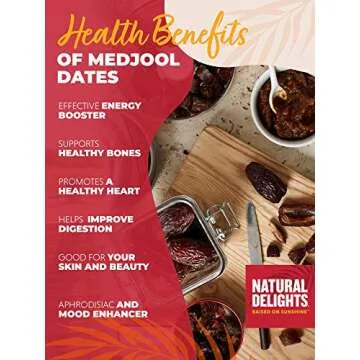 Natural Delights Medjool Dates – Large & Plump Non-GMO Verified, Good Source of Fiber, Naturally Sweet Fruit Snack, Perfect for On-the-Go - Medjool Dates Whole, 8 oz Container