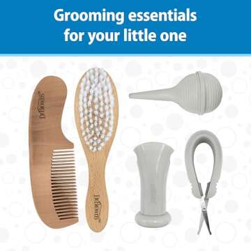 Dr. Brown's Baby Care Essentials Kit, Nail Scissors with Case, Nasal Aspirator, Cradle Cap Brush and Comb, BPA Free