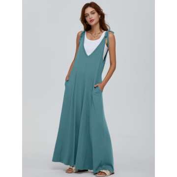 DEEP SELF Jumpsuits for Women, Summer Casual Tie Strap Sleeveless Rompers Baggy Loose Wide Leg Mater...