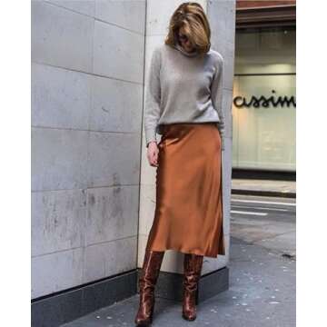 Zeagoo Women's High Waisted Satin Midi Skirt in Dark Brown