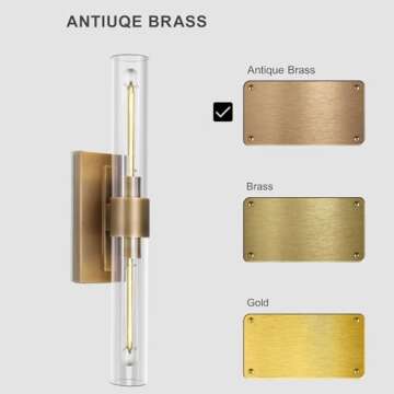 Brass Wall Sconces, 22.8" Bathroom Wall Sconce, Antique Brass Wall Sconces Set of 2, 2-Light Dimmable Wall Sconce, Sconces Wall Lighting With Glass, Bathroom Vanity Light, Tube Sconce for Living Room