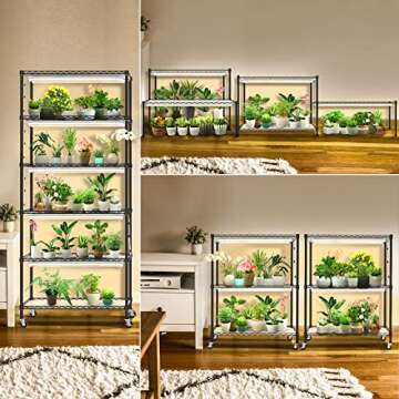 Bstrip DIY Plant Shelf with Grow Lights, Grow Light Shelf with Adjustable Rack and Wheels, Plant Sta...