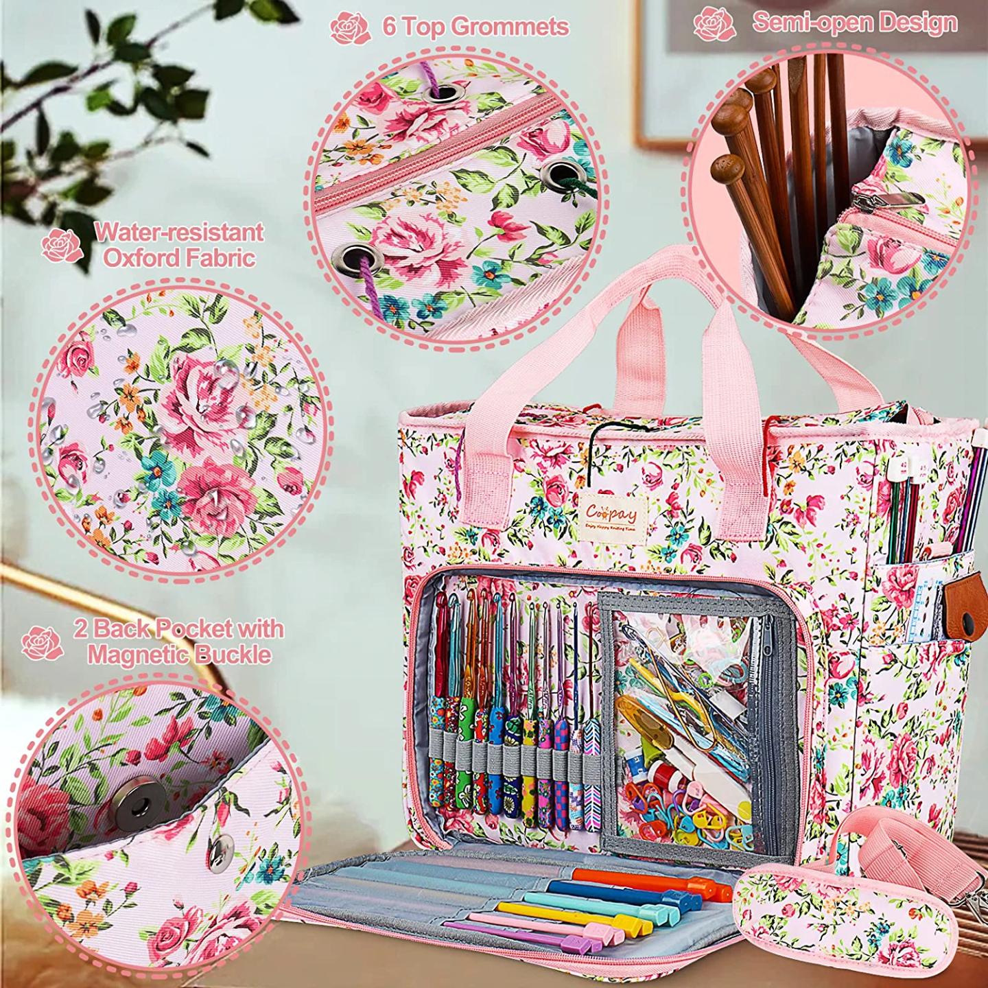 Coopay Large Crochet Bag for Yarn and Knitting Supplies