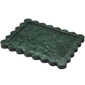 YMXYJM Genuine Indian Green Scalloped Marble Tray - Luxury Natural Marble Decorative Tray, 10.6" x 8...