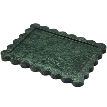 YMXYJM Genuine Indian Green Scalloped Marble Tray - Luxury Natural Marble Decorative Tray, 10.6" x 8...