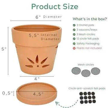 Thriving Thicket Handmade 3 Pack 6 inch Terracotta Orchid Pots with Holes and Saucers, Clay Orchid Planter Pots for Repotting, Small Terra Cotta Orchid Vase, Ceramic Plant Flower Pot Indoor Outdoor