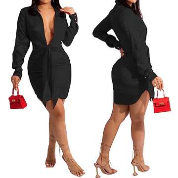 DinyIn Sexy Shirt Dress for Women - Elegant Party Wear