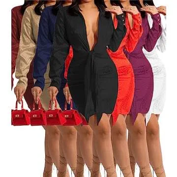 DinyIn Sexy Shirt Dress for Women - Elegant Party Wear