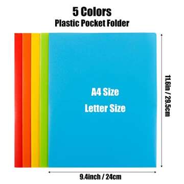 LABUK 5 Pack Plastic Pocket Folder Heavy Duty Folders with Pockets Fit A4 Letter Size Paper for Scho...