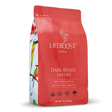 Lifeboost Coffee Dark Roast Ground Coffee - Low Acid Single Origin USDA Organic Coffee - Non-GMO Gro...
