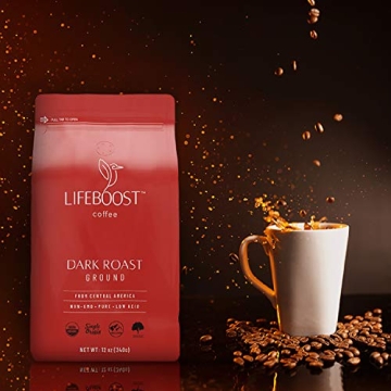 LifeBoost Low Acid Dark Roast Coffee - Organic & Smooth