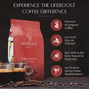 LifeBoost Low Acid Dark Roast Coffee - Organic & Smooth