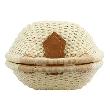 Puedo Women Shell Shape Straw Bag Rattan Woven Beach Handbags Summer Straw Tote Bag (White)