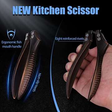 Poultry Shears, Heavy Duty Kitchen Shears with Serrated Edge, No Rust Spring Loaded, Multipurpose Stainless Steel Kitchen Scissors for Chicken, Bone, Meat, Turkey, Fish Thanksgiving Christmas Day