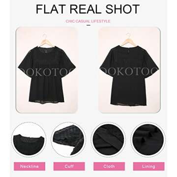 Dokotoo Womens Crewneck Lace Crochet Pom Pom Flowy Short Sleeve Casual Shirts Blouses Tops