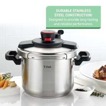 T-fal Clipso Stainless Steel Pressure Cooker 8 Quart, Induction Compatible, Secure locking System, O...