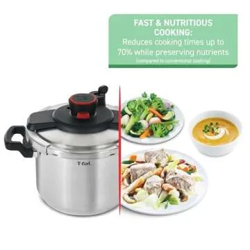 T-fal Clipso Stainless Steel Pressure Cooker 8 Quart, Induction Compatible, Secure locking System, One Hand System, Fast Cooking, Recipe Book Included, Cookware, Pots and Pans, Dishwasher Safe, Silver