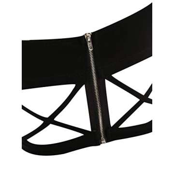 SheIn Women's Sexy Straps Sleeveless Cutout Criss Cross Zipper Crop Cami Tank Top Black Small