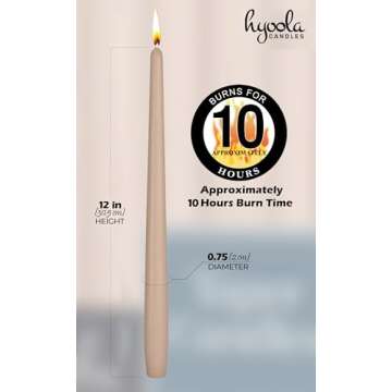 Hyoola 12 Pack Tall Taper Candles - 12 Inch Sahara Beige Dripless, Unscented Dinner Candle - Paraffin Wax with Cotton Wicks - 10 Hour Burn Time