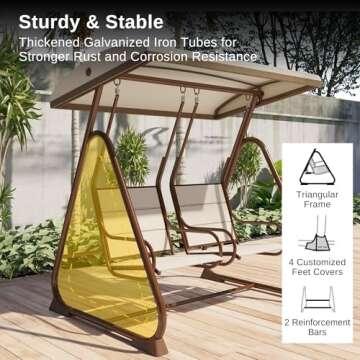 EAST OAK 2-Person Outdoor Patio Swing Chair with Adjustable Canopy, Porch Swing with Comfortable and Breathable Seats, Independent Swing Chairs for Garden, Balcony, Backyard, Chestnut Brown