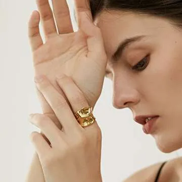 YADUDA Gold Rings for Women Men Vintage Rings Chunky Gold Statement Rings Thick 18K Gold Plated Band, Size 6