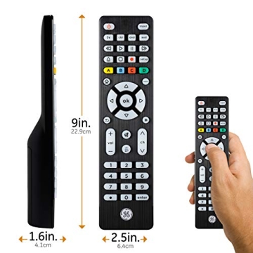 GE Blue Backlit Buttons Universal Remote Control, Samsung TV Remote Control Replacement, Samsung Remote Control for Smart TV, Roku Remote Replacement, Vizio, LG TV, Sony, 4-Device, Brushed Black 48843