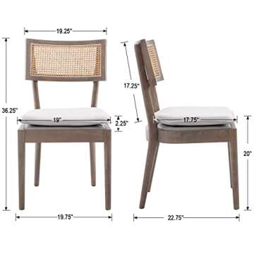 QUINJAY Rattan Farmhouse Dining Chairs, Linen French Country Dining Chairs with Hollow Back, Double Upholstered Dining Room Chairs Kitchen Chairs with Wood Frame for Living Room, Light Brown