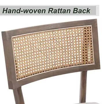 QUINJAY Rattan Farmhouse Dining Chairs, Linen French Country Dining Chairs with Hollow Back, Double Upholstered Dining Room Chairs Kitchen Chairs with Wood Frame for Living Room, Light Brown