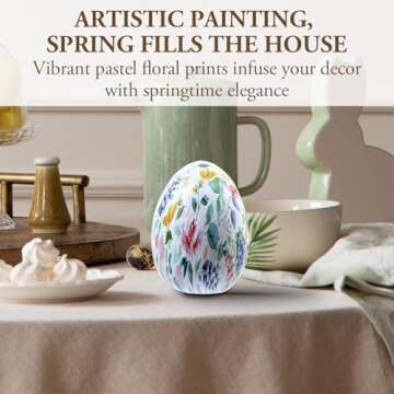 MyGift 6 Inch Tall Resin Decorative Egg with Soft Pastel Watercolor Floral Print, Spring Pattern Hom...