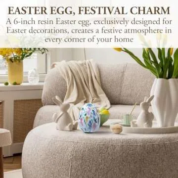 MyGift 6 Inch Tall Resin Decorative Egg with Soft Pastel Watercolor Floral Print, Spring Pattern Home Decor Small Tabletop Centerpiece Easter Decoration