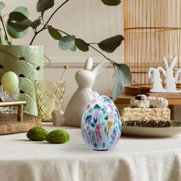 MyGift 6 Inch Tall Resin Decorative Egg with Soft Pastel Watercolor Floral Print, Spring Pattern Home Decor Small Tabletop Centerpiece Easter Decoration