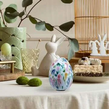 MyGift 6 Inch Tall Resin Decorative Egg with Soft Pastel Watercolor Floral Print, Spring Pattern Home Decor Small Tabletop Centerpiece Easter Decoration