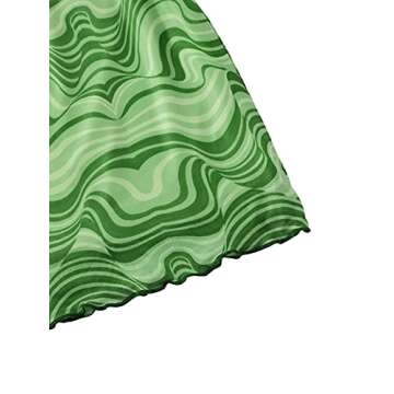 SOLY HUX Women's Summer Mini Skirts High Waist Lettuce Trim Marble Print Mesh Bodycon Skirt Green L