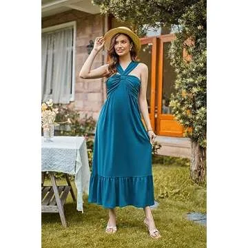 Floral Print Halter Neck Maxi Dress for Women