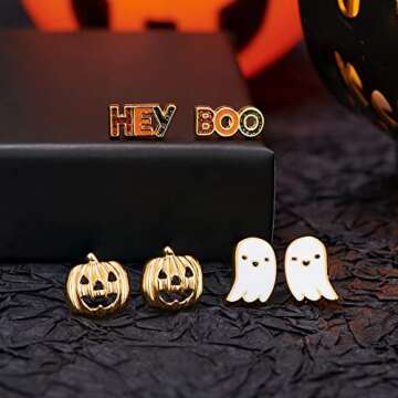 LILIE&WHITE Halloween Earrings For Women Initial HEY BOO Ghost Pumpkin Stud Earrings Set Ghost Earrings Pumpkin Earrings Hey Boo Earrings Halloween Jewelry