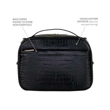 TWELVElittle Luxe Diaper Clutch - Crossbody Diaper Bag includes Portable Changing Pad, Zip Out Pouch organizer and Wipes Case Black Croc
