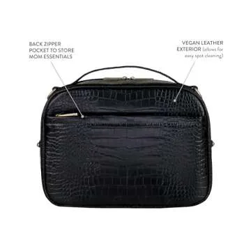 TWELVElittle Luxe Diaper Clutch - Crossbody Diaper Bag includes Portable Changing Pad, Zip Out Pouch organizer and Wipes Case Black Croc