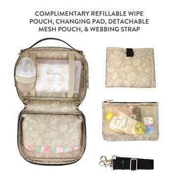 TWELVElittle Luxe Diaper Clutch - Crossbody Diaper Bag includes Portable Changing Pad, Zip Out Pouch organizer and Wipes Case Black Croc