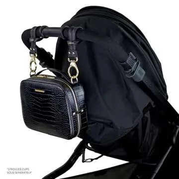 TWELVElittle Luxe Diaper Clutch - Crossbody Diaper Bag includes Portable Changing Pad, Zip Out Pouch organizer and Wipes Case Black Croc