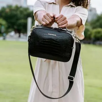 TWELVElittle Luxe Diaper Clutch - Crossbody Diaper Bag includes Portable Changing Pad, Zip Out Pouch organizer and Wipes Case Black Croc