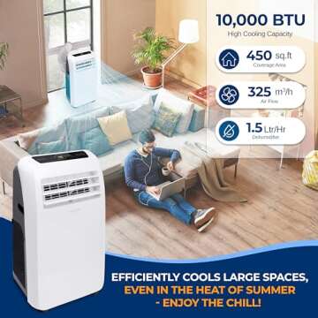 SereneLife Small Air Conditioner Portable 10,000 BTU with Built-in Dehumidifier + Heat - Portable AC...