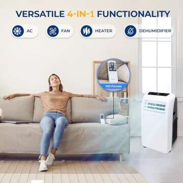 SereneLife Small Air Conditioner Portable 10,000 BTU with Built-in Dehumidifier + Heat - Portable AC unit for rooms up to 450 sq ft - Remote Control, Window Mount Exhaust Kit