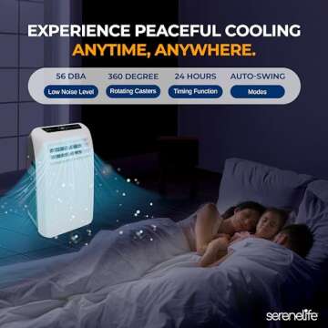 SereneLife Small Air Conditioner Portable 10,000 BTU with Built-in Dehumidifier + Heat - Portable AC unit for rooms up to 450 sq ft - Remote Control, Window Mount Exhaust Kit