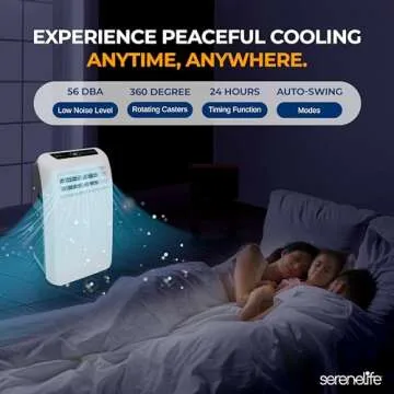 SereneLife Small Air Conditioner Portable 10,000 BTU with Built-in Dehumidifier + Heat - Portable AC unit for rooms up to 450 sq ft - Remote Control, Window Mount Exhaust Kit
