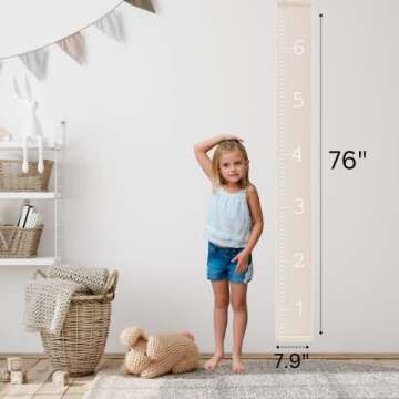 Morxy Canvas Growth Chart for Kids - Unisex Kids Room Wall Decor - Measuring Height Chart- Wall Tape with Height Chart for Kids (Plain Beige)